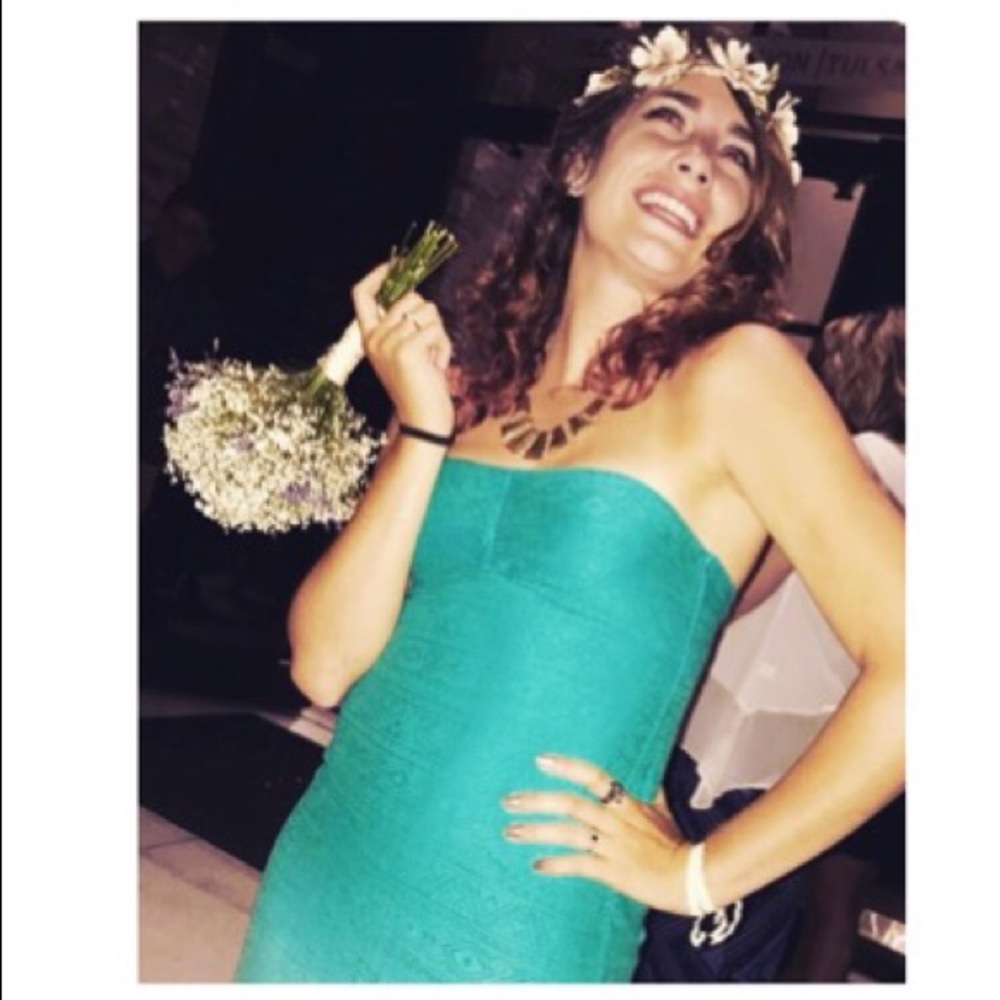 Strapless turquoise fading to teal maxi dress